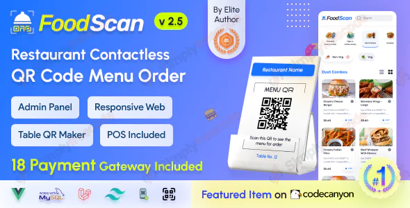 FoodScan v2.6 - Qr Code Restaurant Menu Maker and Contactless Table Ordering System with Restaurant