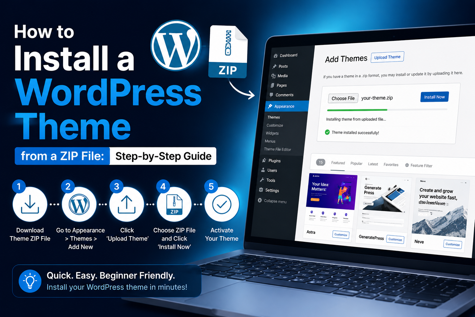 How to Install a WordPress Theme from a ZIP File (Step-by-Step Guide)